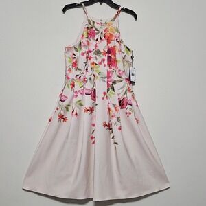 Adrianna Papell Women's Dress Size 14 Fits Large Dusk Pink Stretch A-line Halter